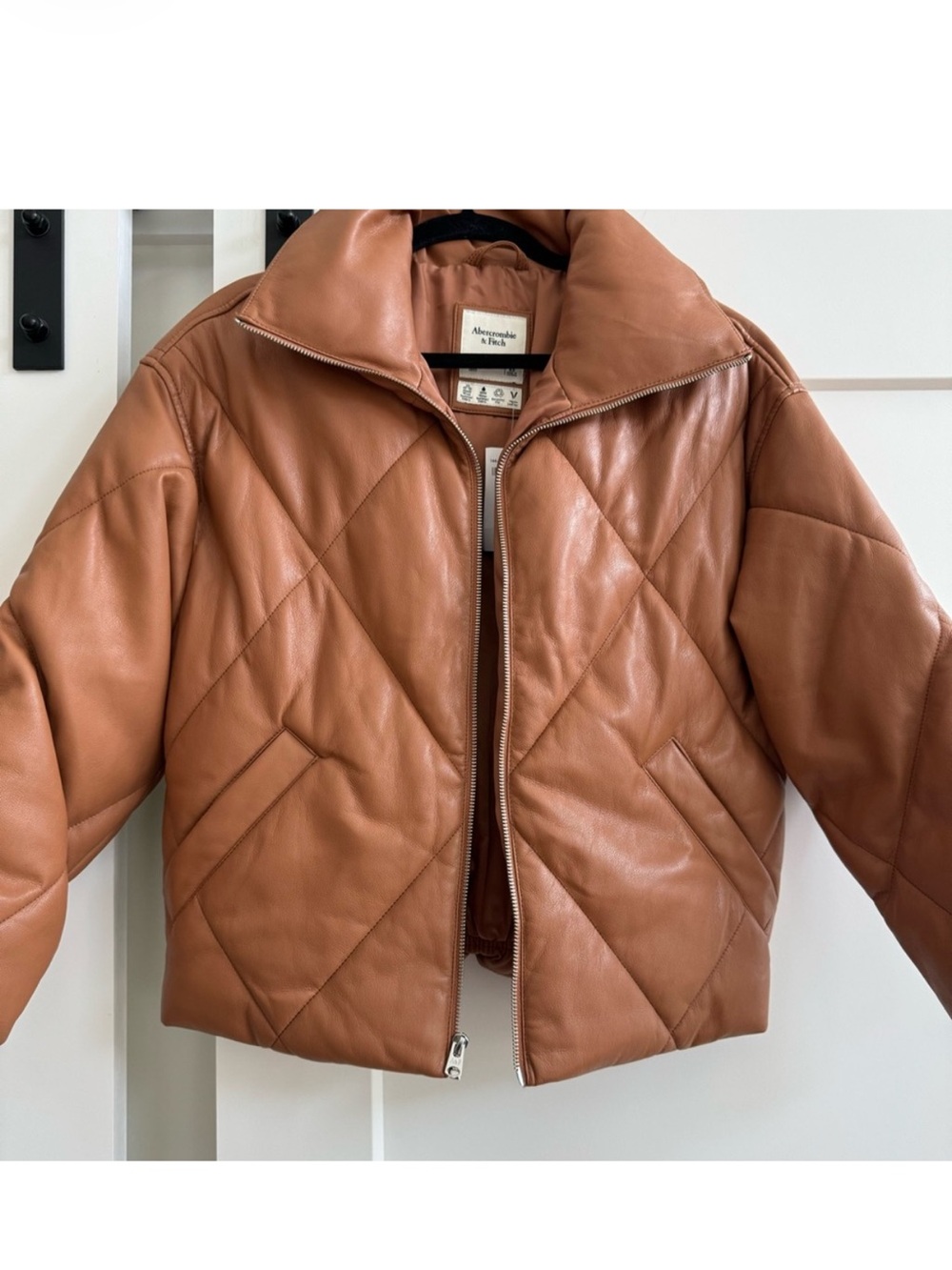 Abercrombie & Fitch Quilted Leather Puffer Jacket - Brown